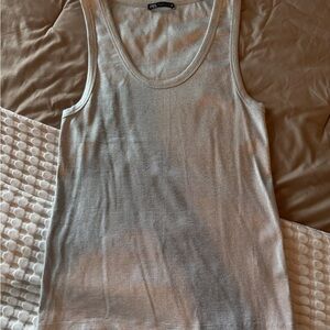 Zara Silver Metallic Ribbed Tank Top